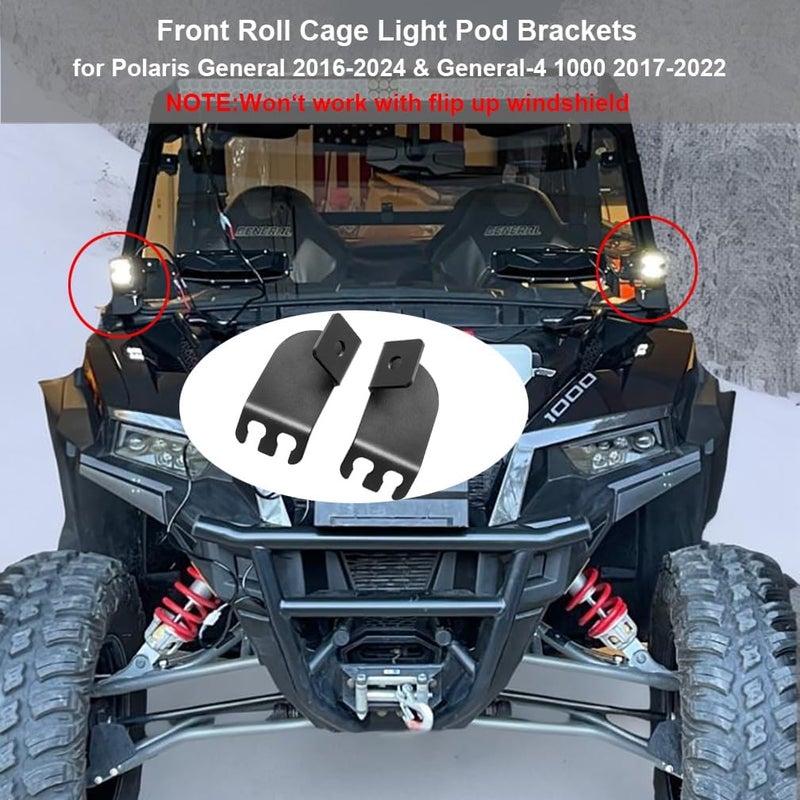 DarSeity Front A Pillar Roll Cage Cube Light Pod Mounting Brackets for Polaris General 2016-2024 & General-4 1000 2017-2022 - Image 2